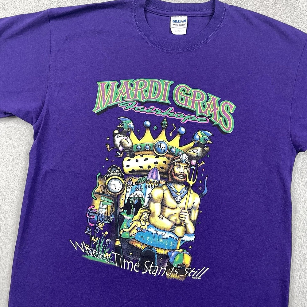 Mardi Gras Shirt Size Large Purple Where Time Stands Still Fairhope Graphic Tee